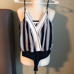 Lovers + Friends Navy Stripe Bodysuit Size S